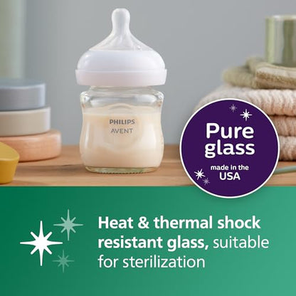 Natural Glass Baby Bottle With Responsive Flow Nipple