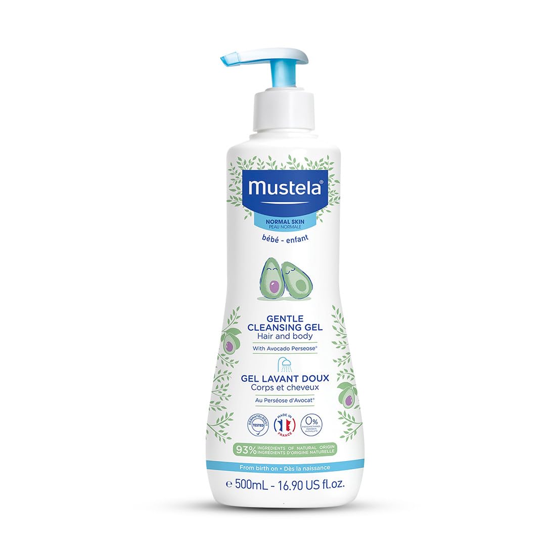 Mustela Gentle Cleansing Gel - Baby Wash for Delicate Skin and Hair - Newborn-Safe Cleanser - Made with with Natural Avocado Perseose - 1 or 2-Pack - Various Sizes