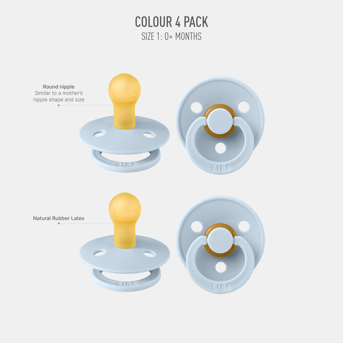 BIBS Colour Natural Rubber Pacifiers 4 Pack