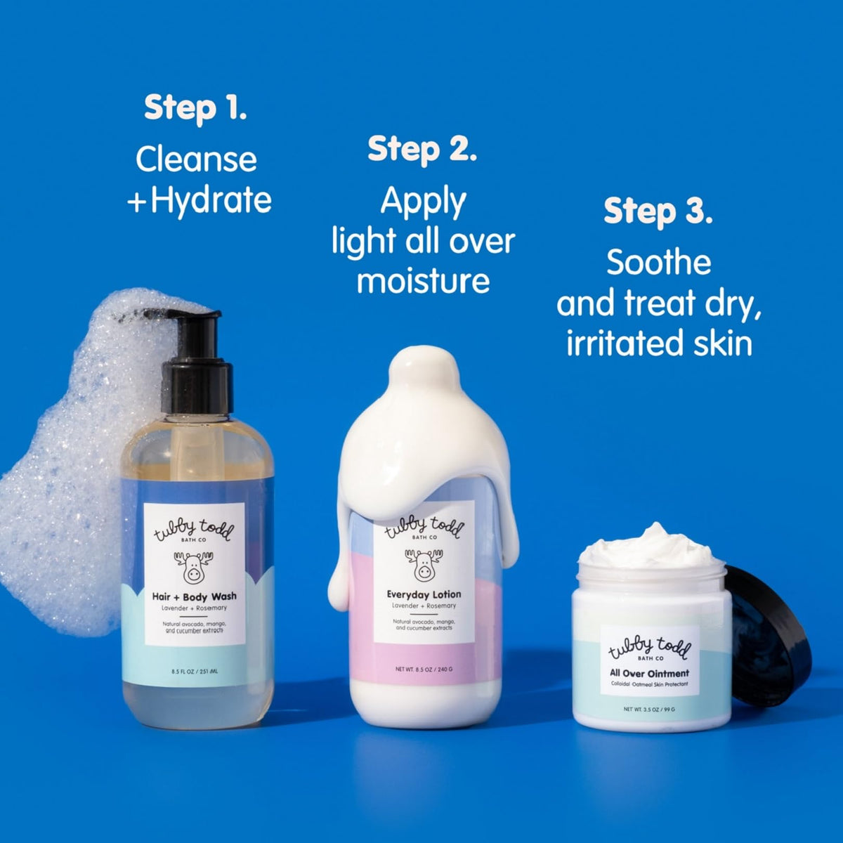 TUBBY TODD 3-Step Baby Bath and Skincare Routine, The Regulars Bundle