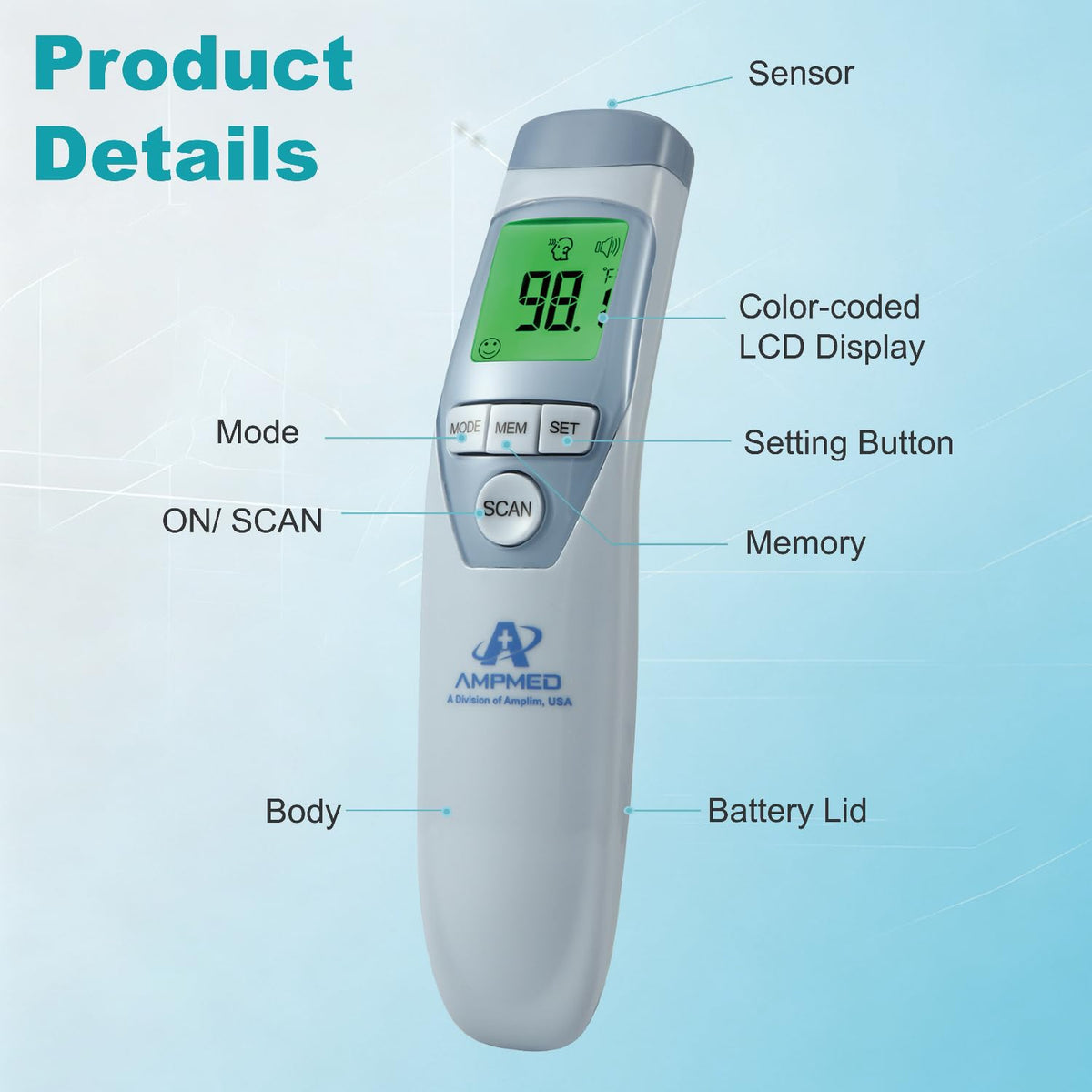 No-Touch Forehead Thermometer With Fever Alert Mode