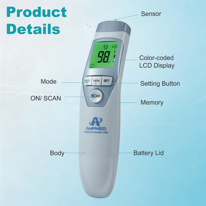 No-Touch Forehead Thermometer With Fever Alert Mode