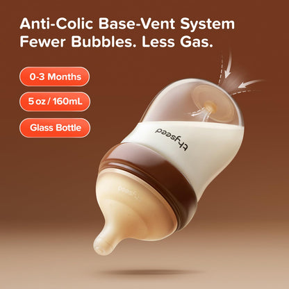 Anti-Colic Glass Baby Bottles With Newborn Nipples