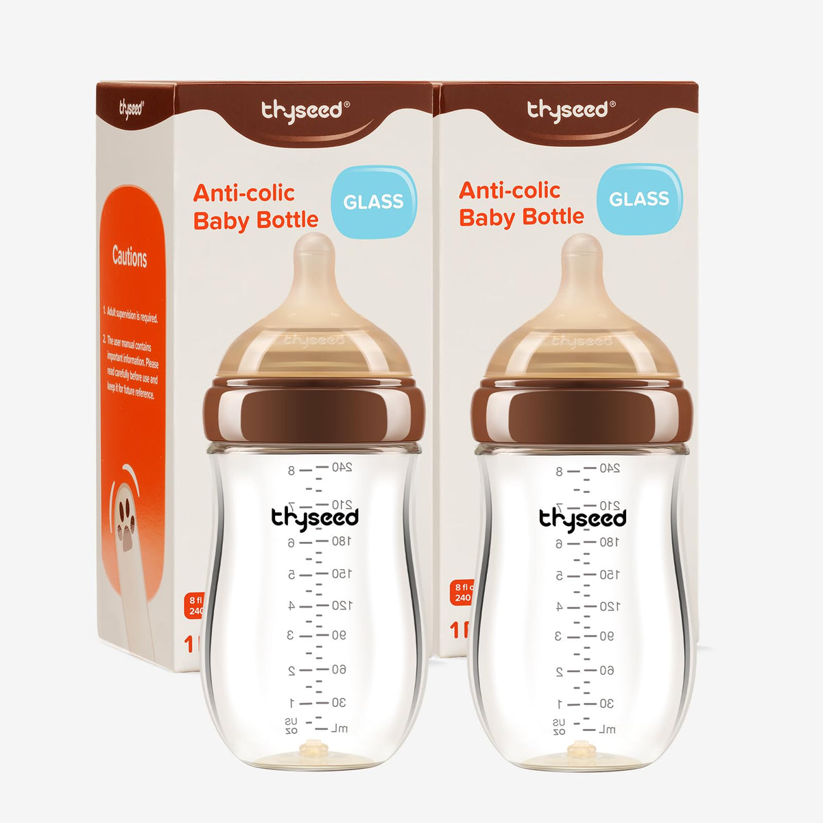 Anti-Colic Glass Baby Bottles With Newborn Nipples