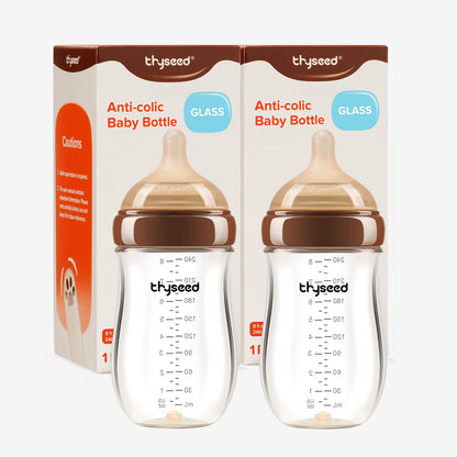 Anti-Colic Glass Baby Bottles With Newborn Nipples