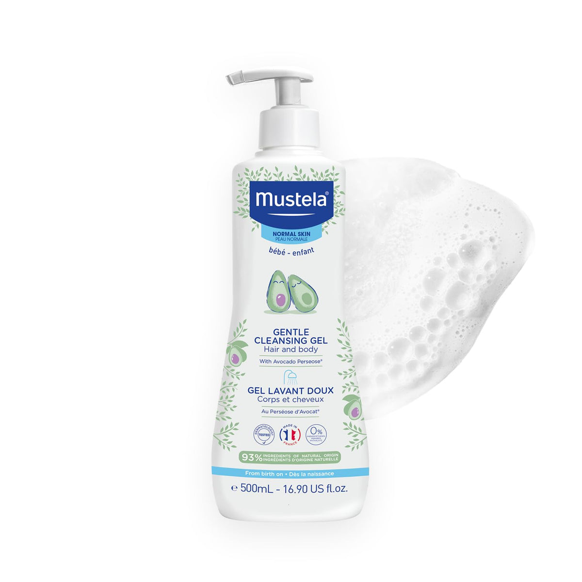 Mustela Gentle Cleansing Gel - Baby Wash for Delicate Skin and Hair - Newborn-Safe Cleanser - Made with with Natural Avocado Perseose - 1 or 2-Pack - Various Sizes