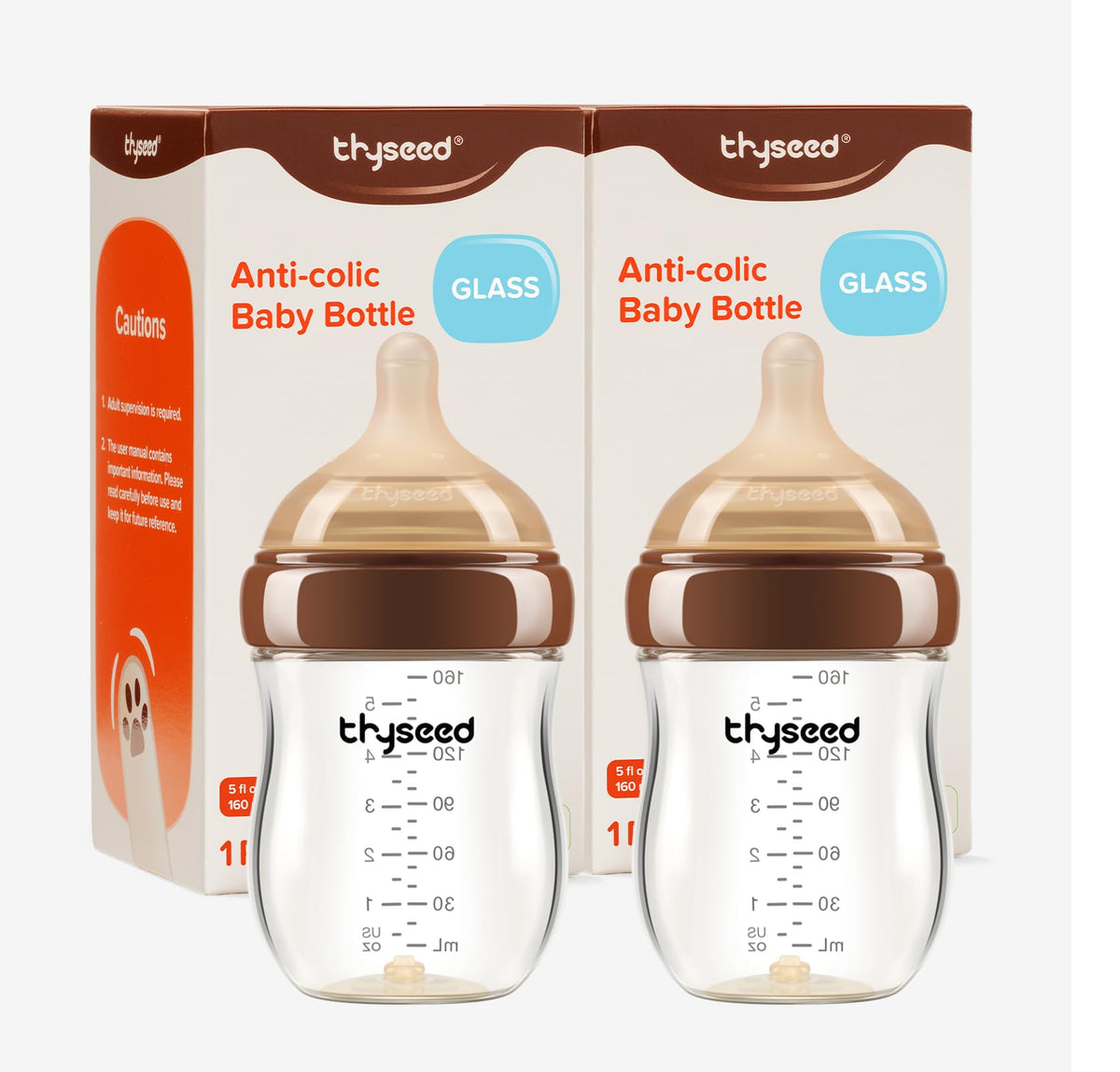 Anti-Colic Glass Baby Bottles With Newborn Nipples
