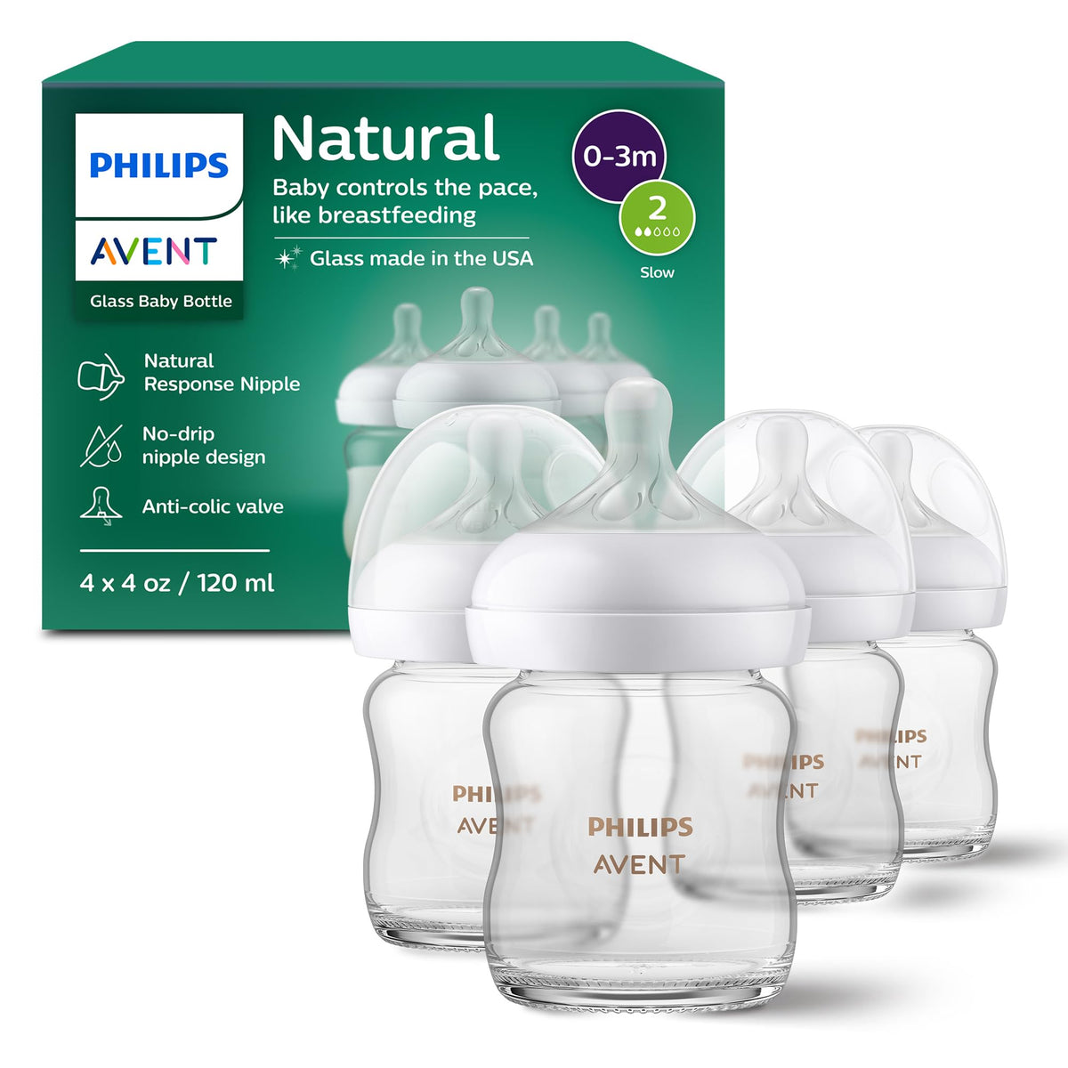 Natural Glass Baby Bottle With Responsive Flow Nipple