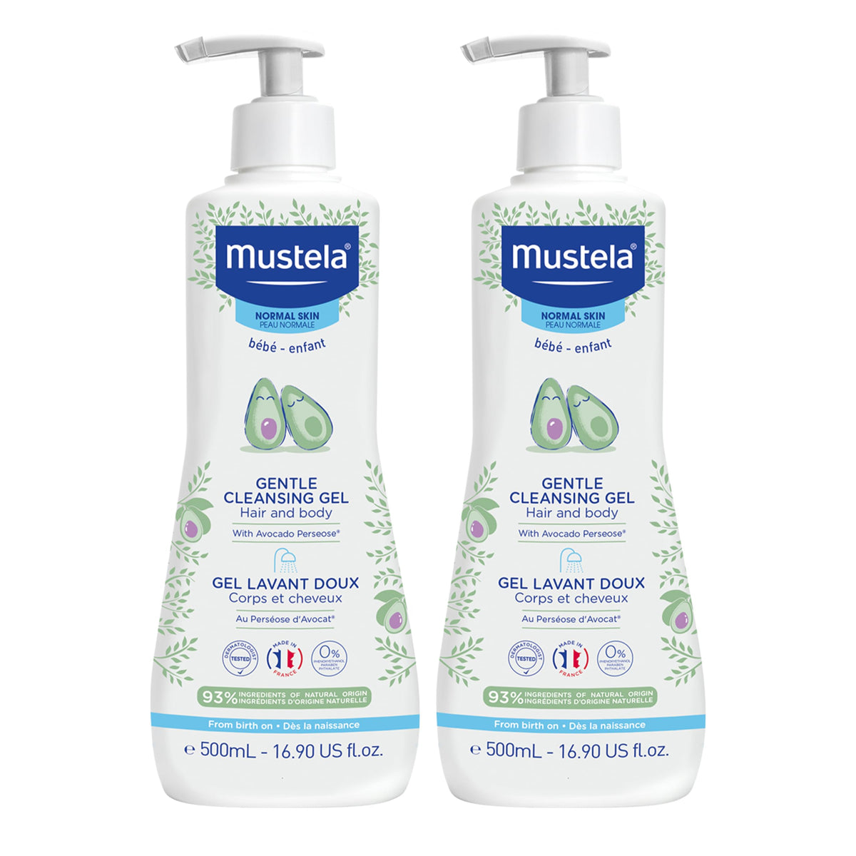 Mustela Gentle Cleansing Gel - Baby Wash for Delicate Skin and Hair - Newborn-Safe Cleanser - Made with with Natural Avocado Perseose - 1 or 2-Pack - Various Sizes