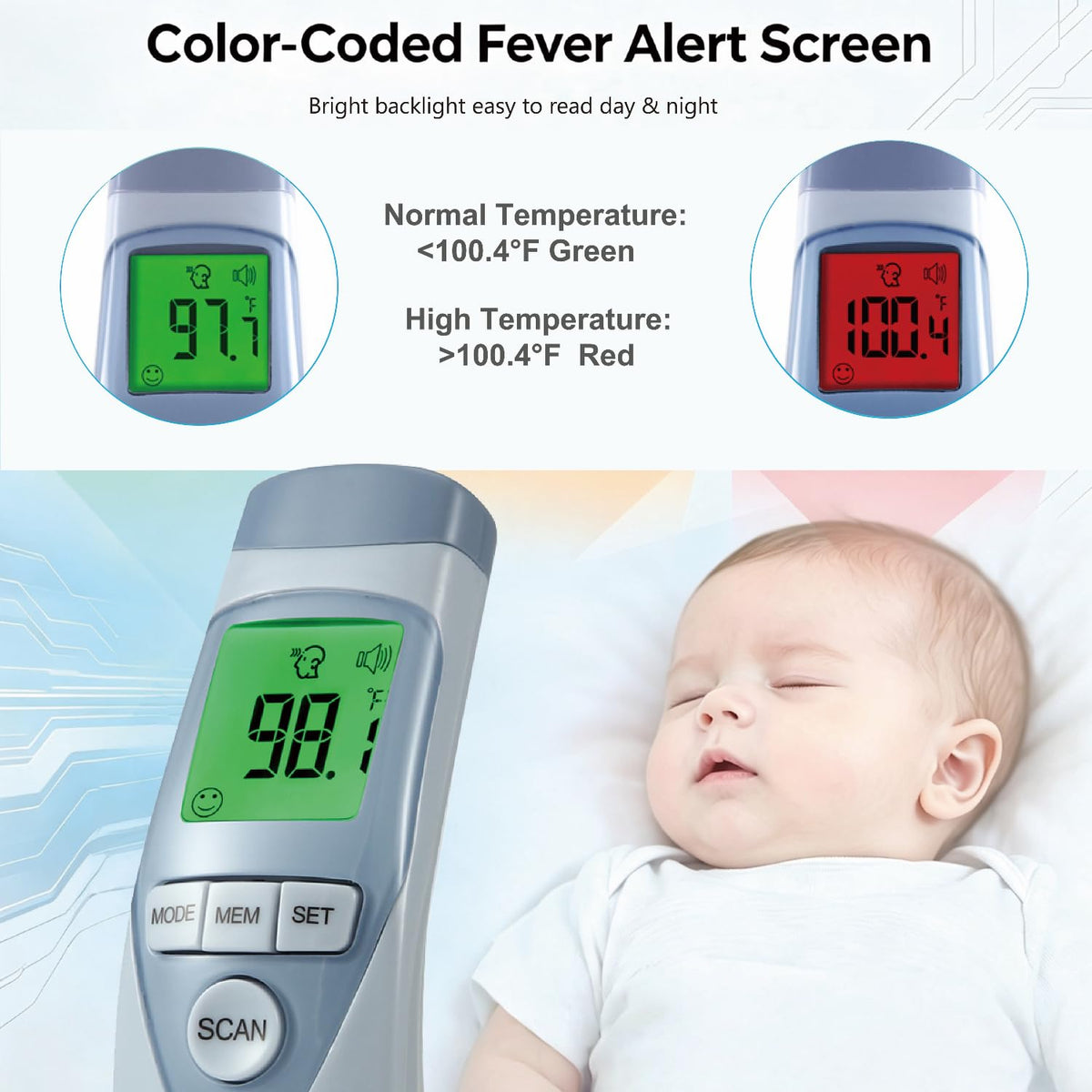 No-Touch Forehead Thermometer With Fever Alert Mode