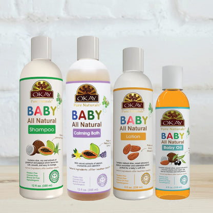 OKAY All Natural Baby Gift Set – 4Pc Baby Care Kit with Shampoo, Calming Bath Wash, Lotion & Oil – Gentle Moisturizing Skin & Hair Care for Newborns & Sensitive Skin
