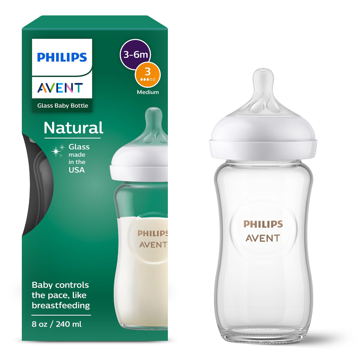 Natural Glass Baby Bottle With Responsive Flow Nipple