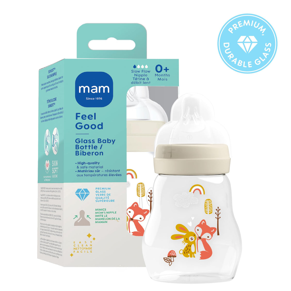 Premium Glass Baby Bottle With Slow Flow Nipple