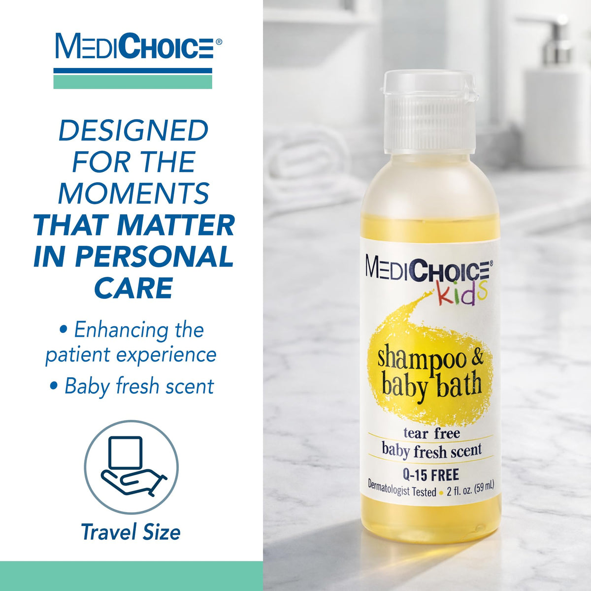 MediChoice Baby Shampoo and Bath Gel 2 Oz Travel Size, Case of 144, Tear Free, Fresh Scent Quick Rinse Body Wash - Paraben Free Gentle Cleanser