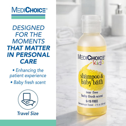 MediChoice Baby Shampoo and Bath Gel 2 Oz Travel Size, Case of 144, Tear Free, Fresh Scent Quick Rinse Body Wash - Paraben Free Gentle Cleanser