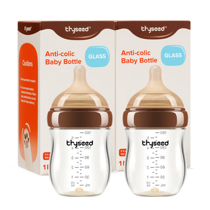 Anti-Colic Glass Baby Bottles With Newborn Nipples