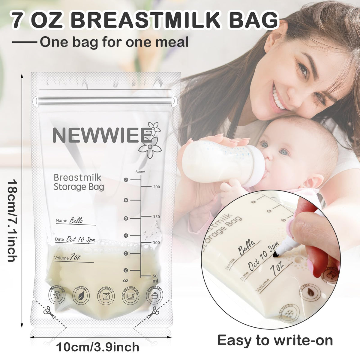 Newwiee Breast Milk Storage Bags 7 oz Freezer Safe