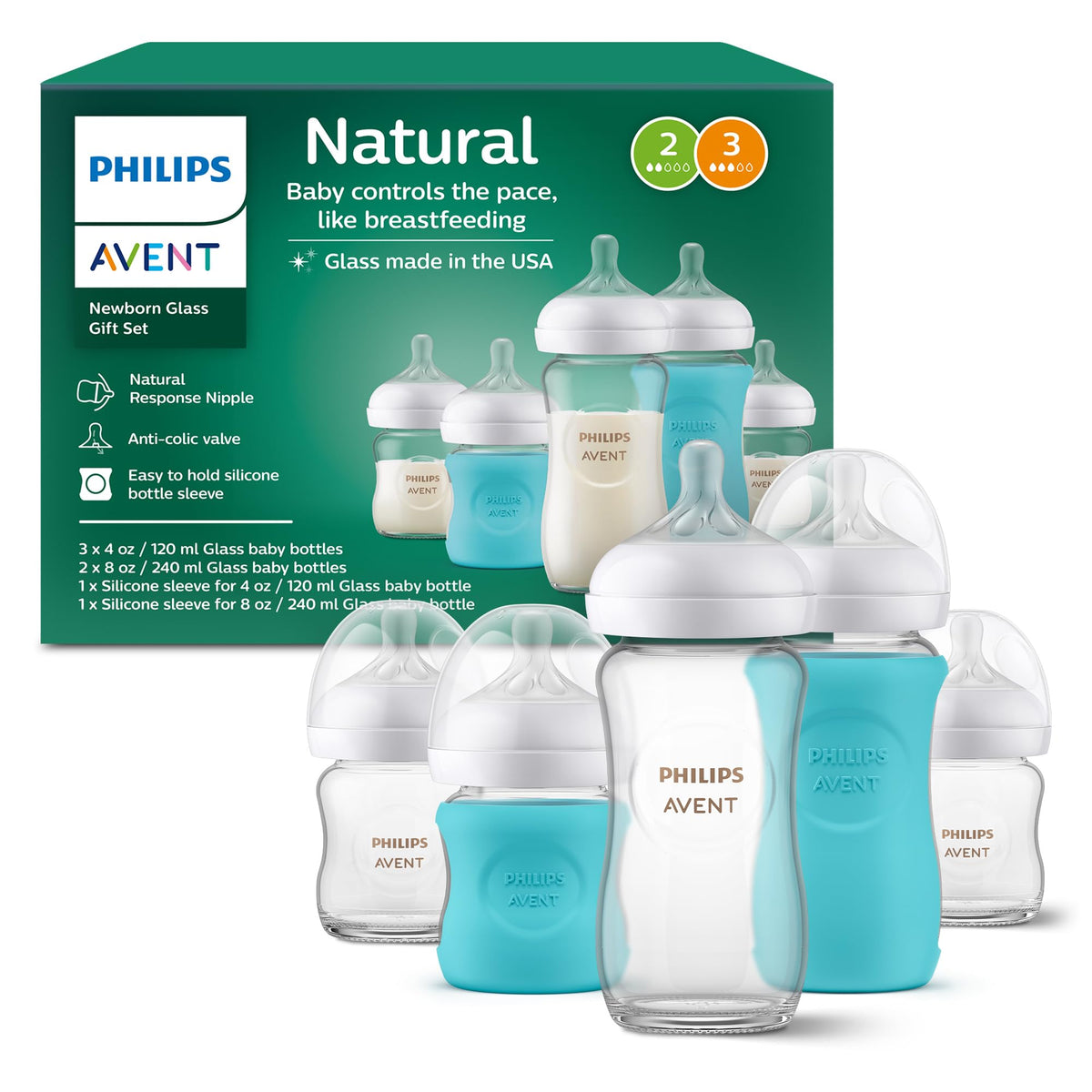 Natural Glass Baby Bottle With Responsive Flow Nipple
