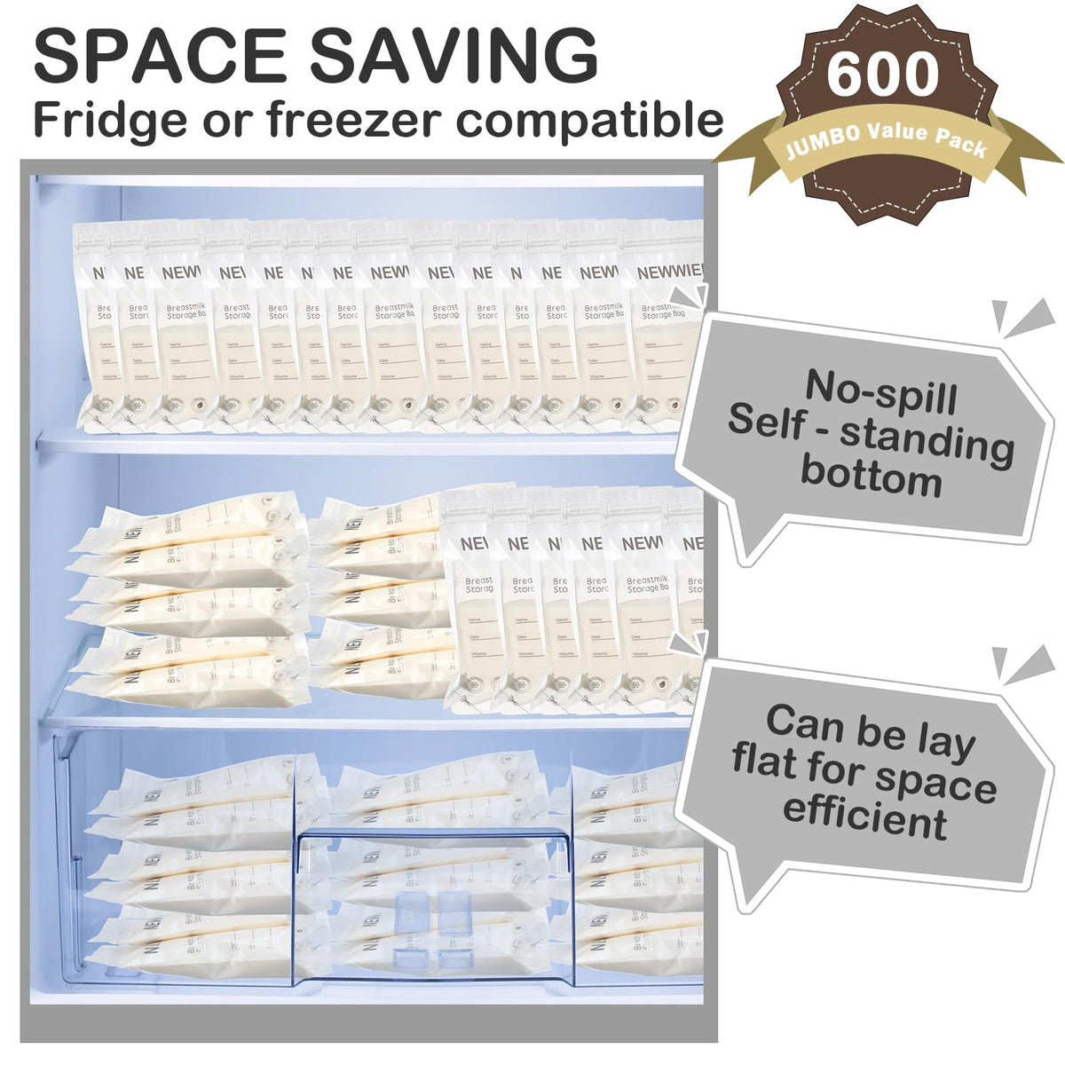 Newwiee Breast Milk Storage Bags 7 oz Freezer Safe