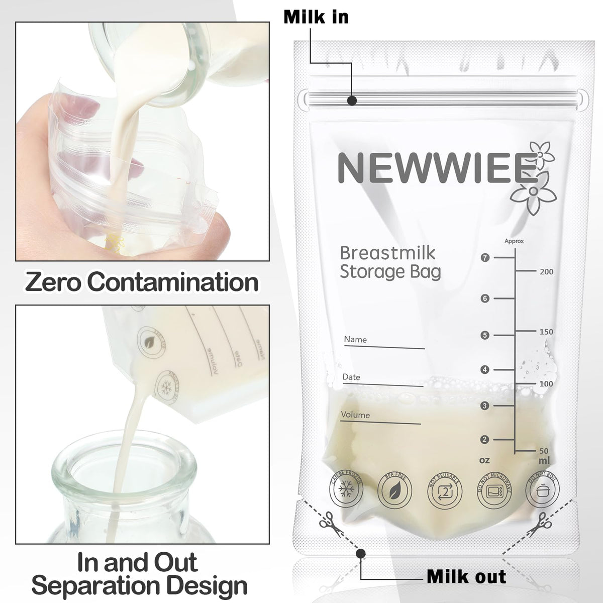 Newwiee Breast Milk Storage Bags 7 oz Freezer Safe