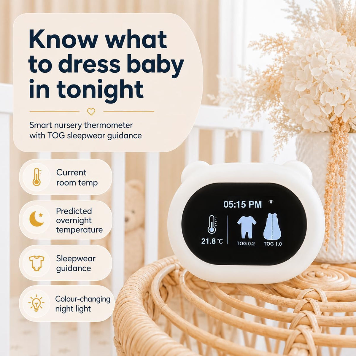 Smart Baby Temperature Monitor With Sleepwear Guide