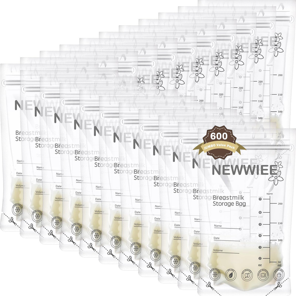 Newwiee Breast Milk Storage Bags 7 oz Freezer Safe