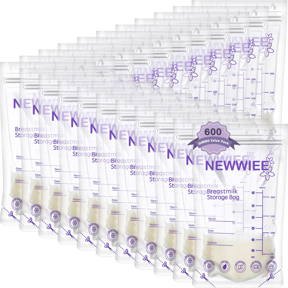 Newwiee Breast Milk Storage Bags 7 oz Freezer Safe