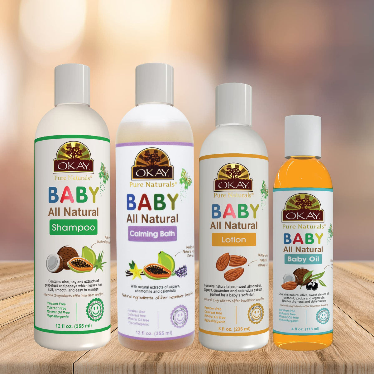 OKAY All Natural Baby Gift Set – 4Pc Baby Care Kit with Shampoo, Calming Bath Wash, Lotion & Oil – Gentle Moisturizing Skin & Hair Care for Newborns & Sensitive Skin
